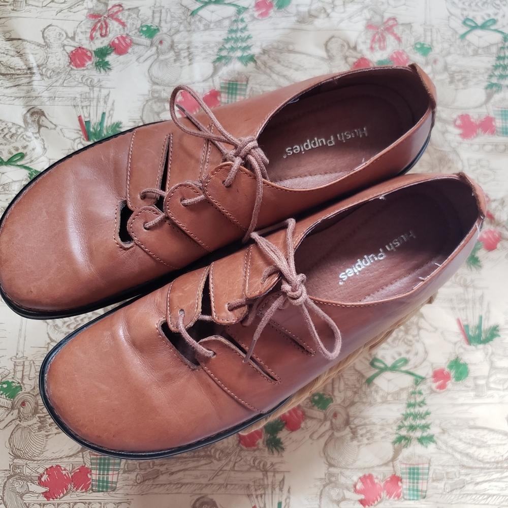 Hush Puppies Brown Leather Laced Oxford Shoes Size 7 Women's